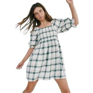 Madewell Lucie Elbow-Sleeve Smocked Mini Dress - Large / Antique Cream